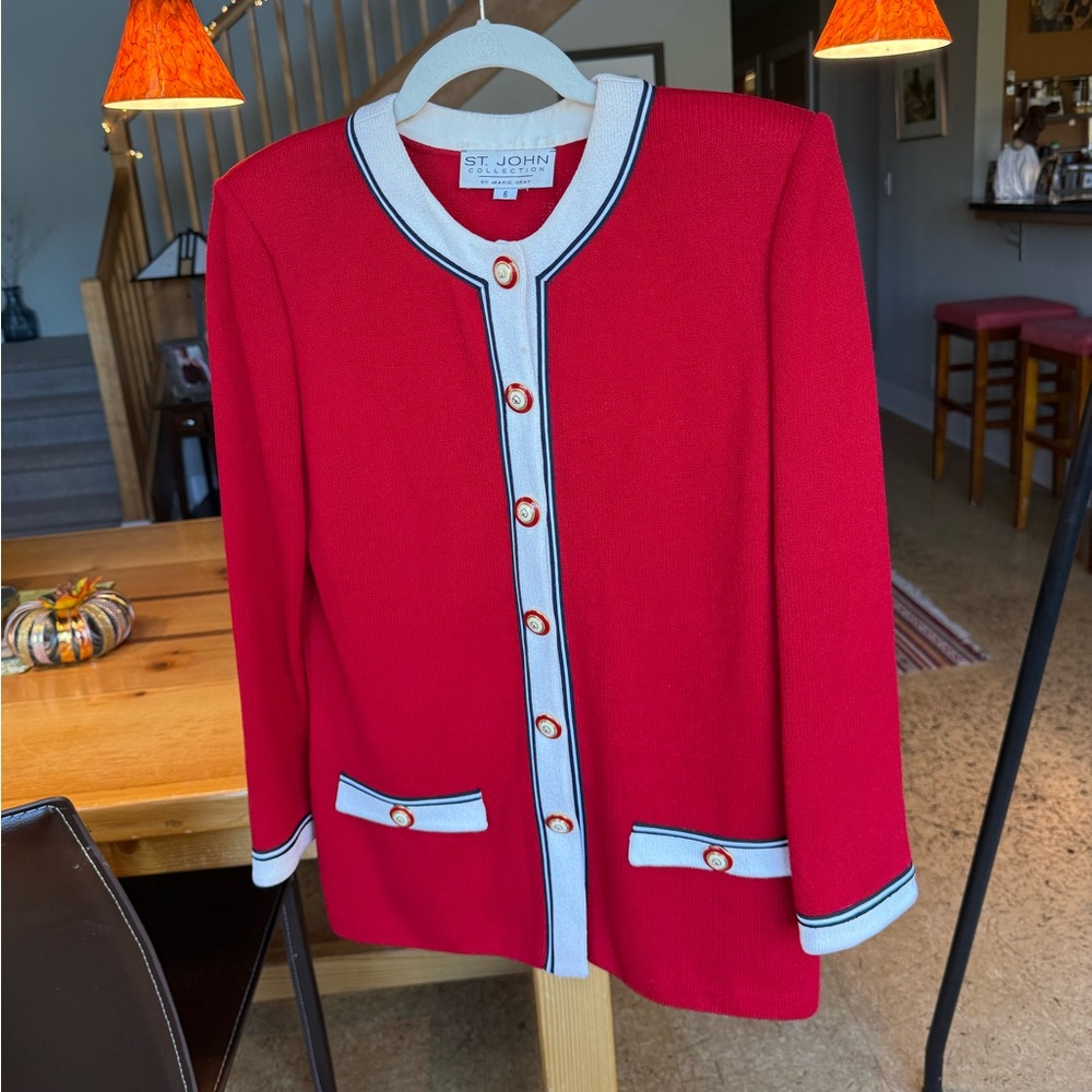 St. John Red, Cream & Navy Blazer & Tank Set